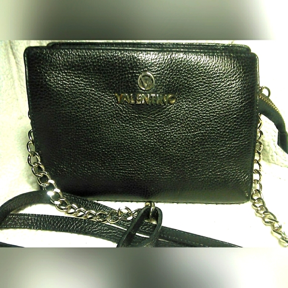 BEAUTIFUL MARIO VALENTINO BAG BLACK PEBBLED LEATHER SUEDE SIDES BEIGE INTERIOR
